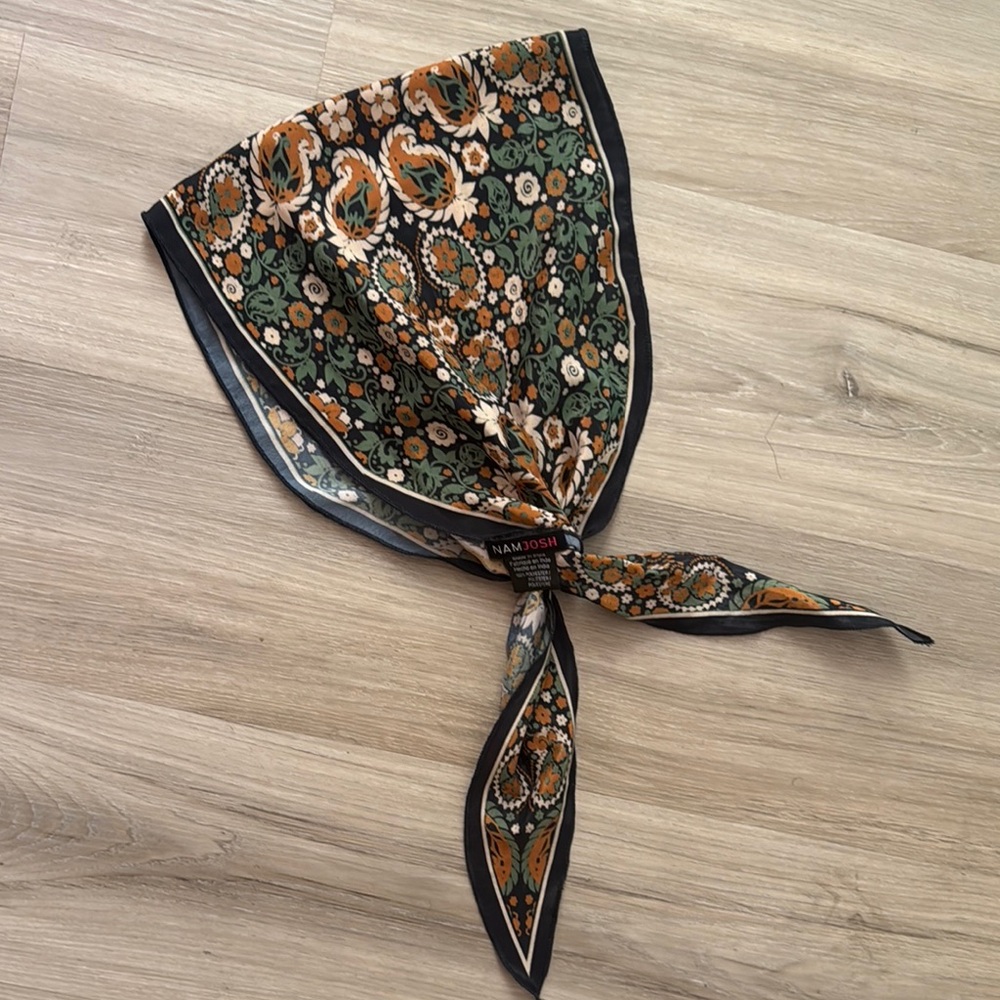 Vibrant Floral Scarf with Black and Brown Accents